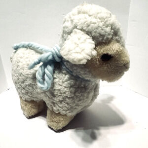 VIntage Douglas Cuddle Toys White Lamb Sheep Plush blue yarn 10" stuffed animal